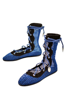 KIKO KOSTADINOV ネイビー リボンシューズ KIKO KOSTADINOV RETICELLA LACE UP BOOT SAPPHIRE SS26 | DOSHABURI Shop