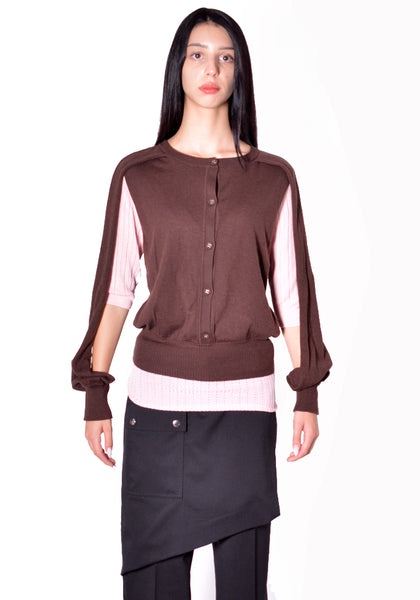 KIKO KOSTADINOV WOMEN KKWAW26KN01-83 CORELLA DOUBLE SLEEVE JUMPER MAHOGANY 2026FW | DOSHABURI Shop 