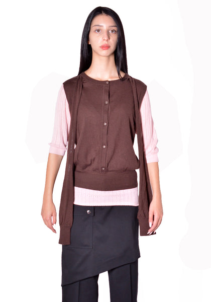 KIKO KOSTADINOV WOMEN KKWAW26KN01-83 CORELLA DOUBLE SLEEVE JUMPER MAHOGANY 2026FW | DOSHABURI Shop 