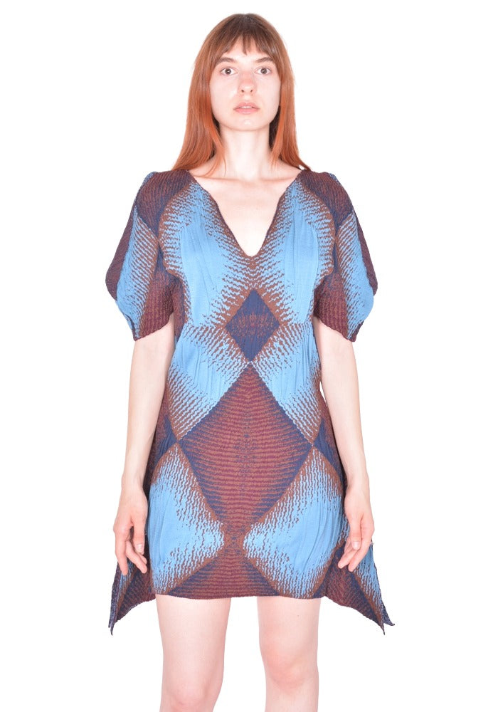 KIKO KOSTADINOV WOMEN IKAT ARGYLE JACQUARD DRESS FAIENCE BLUE SS26