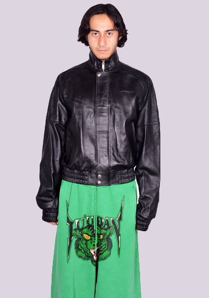 LU'U DAN BLOUSON LEATHER JACKET BLACK FW24 | DOSHABURI