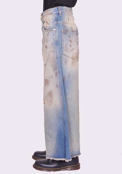 LU'U DAN MP052D WD WIDE CROPPED JEANS STAINED BLUE FW24 | DOSHABURI Online Shop