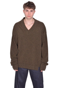 RICK OWENS MEN TOMMY V-NECK KNIT SWEATER BLACK FW25 | DOSHABURI Shop