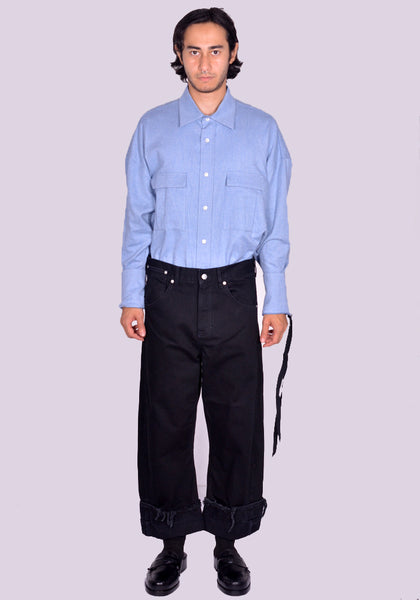 MARINA YEE DEAN BLUE OVERSIZED DENIM TROUSERS BLACK FW24 | DOSHABURI Shop