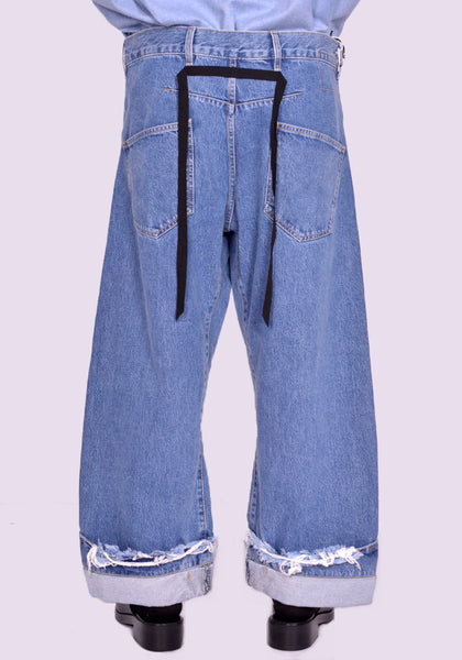 MARINA YEE UNISEX DEAN BLUE OVERSIZED DENIM TROUSERS STONE FW24 | DOSHABURI Shop