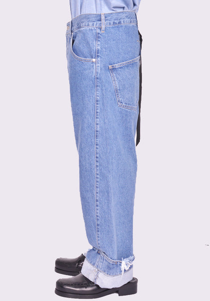 MARINA YEE UNISEX DEAN BLUE OVERSIZED DENIM TROUSERS STONE FW24 | DOSHABURI Shop