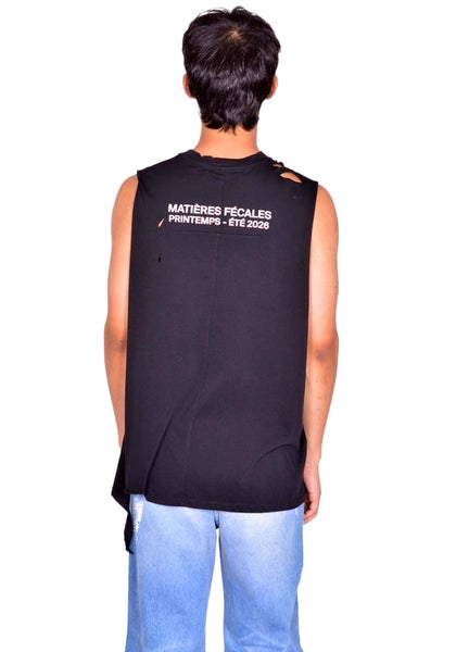 MATIERES FECALES MAT02T002 UNISEX FETISCHE CUT OFF TANK KNIT SCLERA BLACK SS26  | DOSHABURI Shop