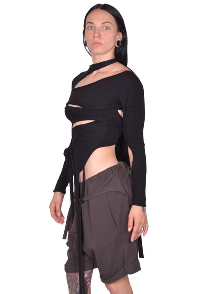 OTTOLINGER CUT-OUT LONG SLEEVE KNIT TOP BLACK FW25 | DOSHABURI Shop