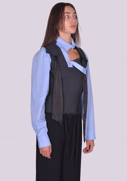 OTTOLINGER DECONSTRUCTED LAVALLIERE BLOUSE BLUE FW24 | DOSHABURI Shop
