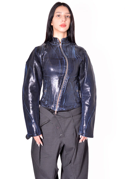 OTTOLINGER 117-704317-02 WOMEN GLAZED CURVED DENIM JACKET BLUE BLACK FW2026 | DOSHABURI Online Shop 