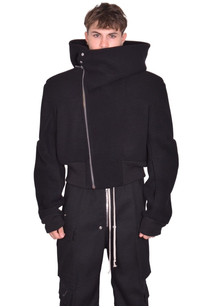 RICK OWENS CROPPED HOODED FLIGHT JACKET BLACK FW25 | DOSHABURI Shop
