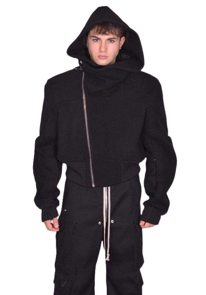 RICK OWENS CROPPED HOODED FLIGHT JACKET BLACK FW25 | Sale 50%OFF