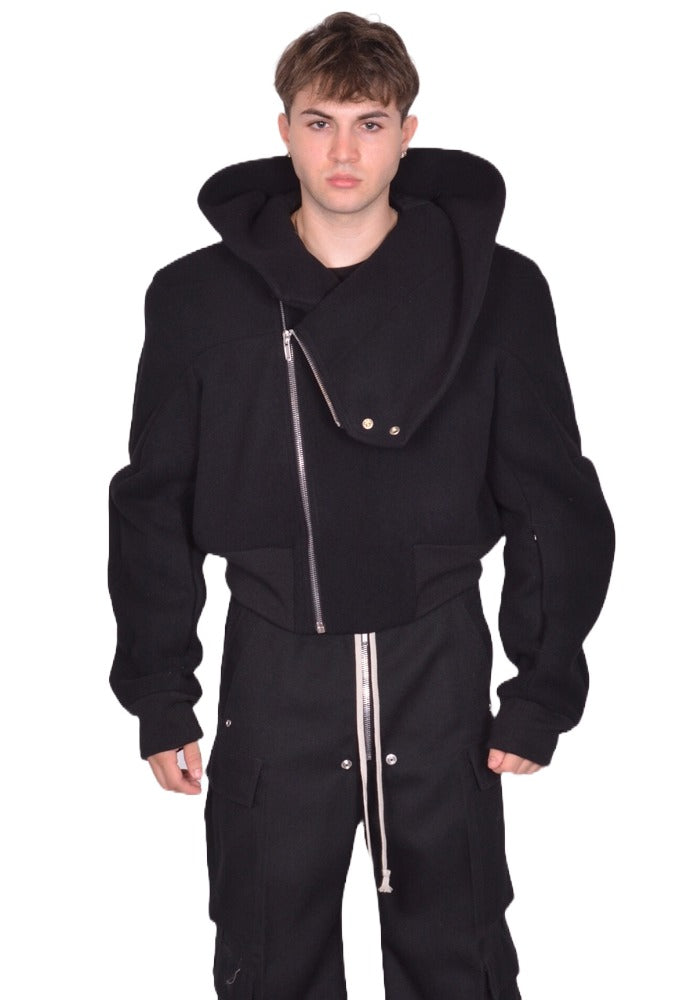 RICK OWENS CROPPED HOODED FLIGHT JACKET BLACK FW25 | Sale 50%OFF