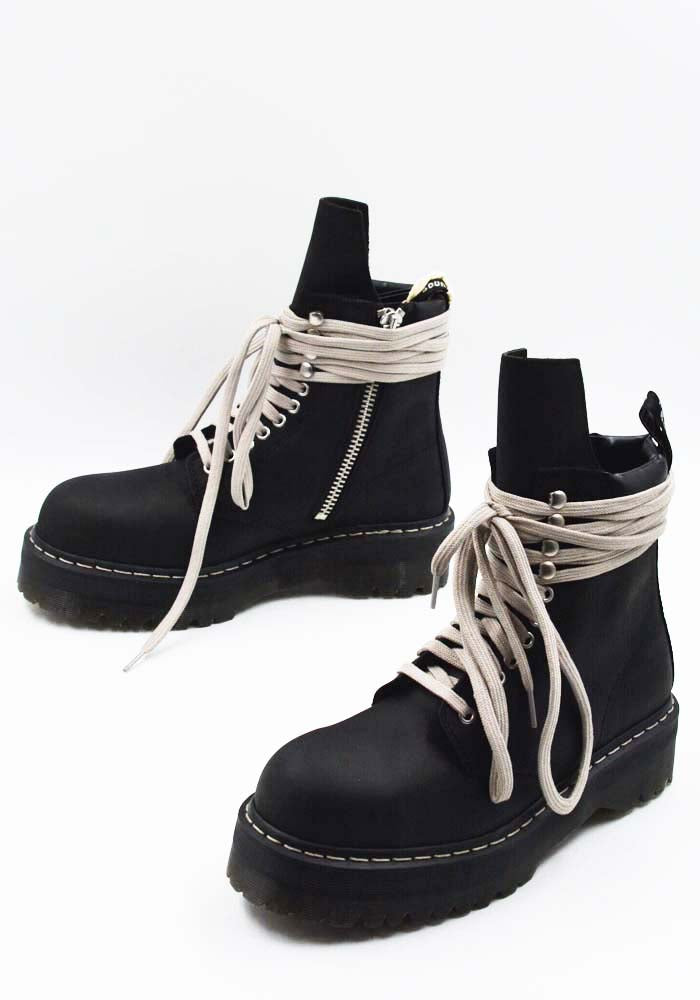 RICK OWENS DR. MARTENS DM02E6813 QUAD SOLE STEEL TOE BOOTS BLACK