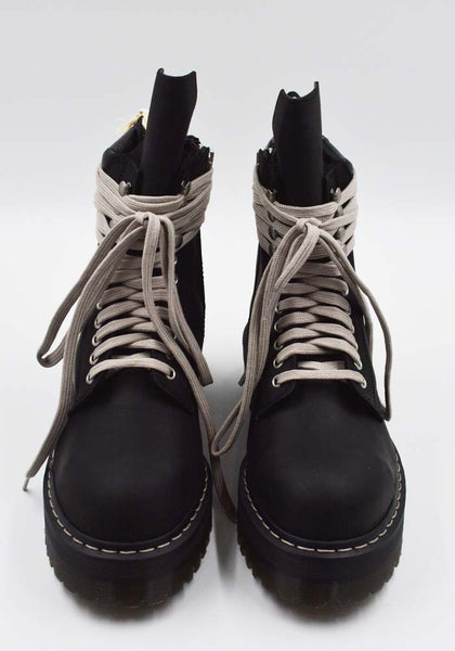 RICK OWENS DR. MARTENS DM02E6813 QUAD SOLE STEEL TOE BOOTS BLACK FW25