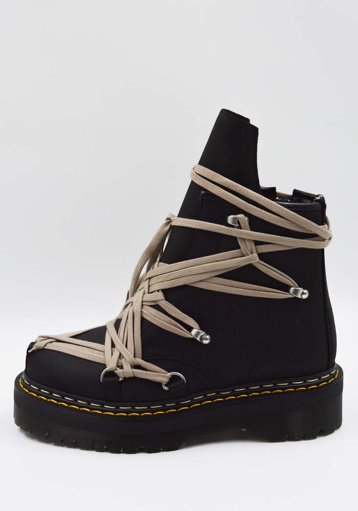 RICK OWENS DR. MARTENS UNISEX 1460 QUAD SOLE MEGALACE BOOTS BLACK