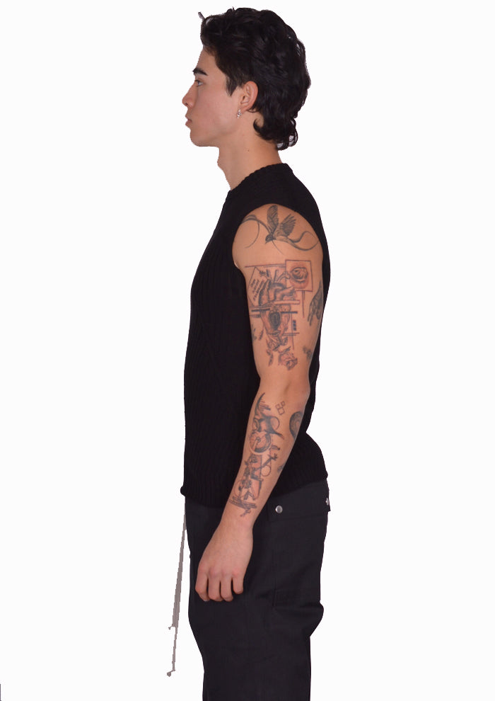 RICK OWENS MEN KNIT VEST BLACK SS25 | 30%OFF SALE | DOSHABURI Shop