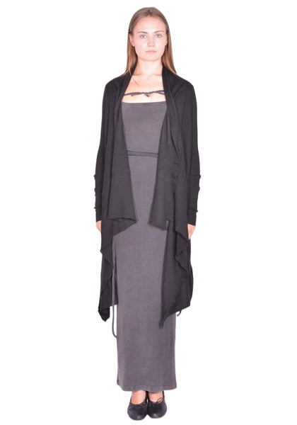 RICK OWENS LONG WRAP KNIT CARDIGAN BLACK SS26 | DOSHABURI Shop