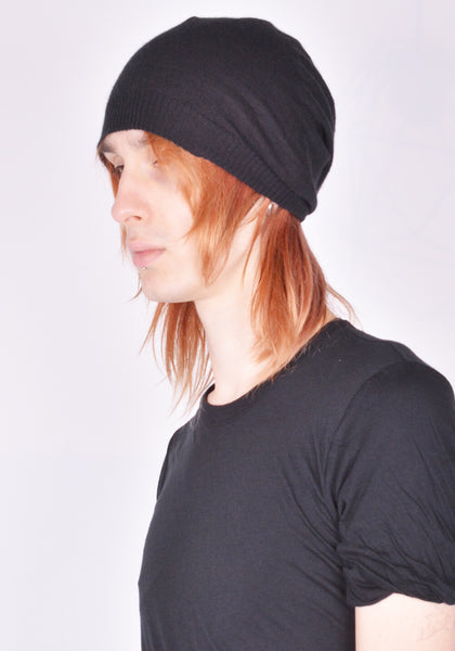 RICK OWENS MEDIUM HAT BLACK CASHMERE SS25 | DOSHABURI Shop