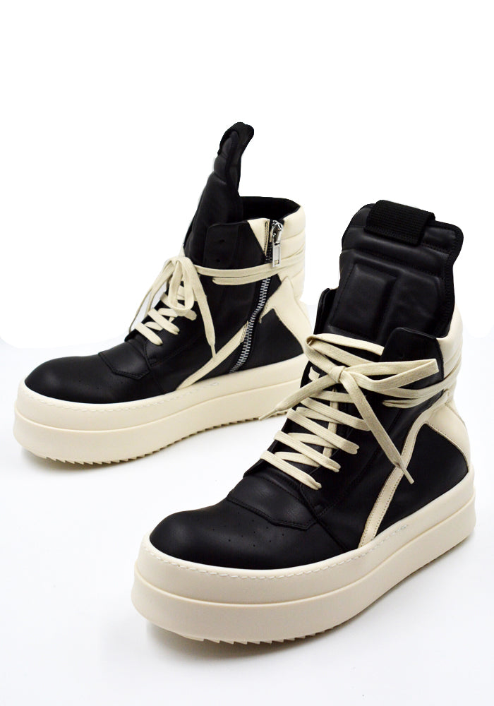 RICK OWENS MEGA BUMPER GEOBASKET SNEAKERS BLACK/MILK SS26 | DOSHABURI