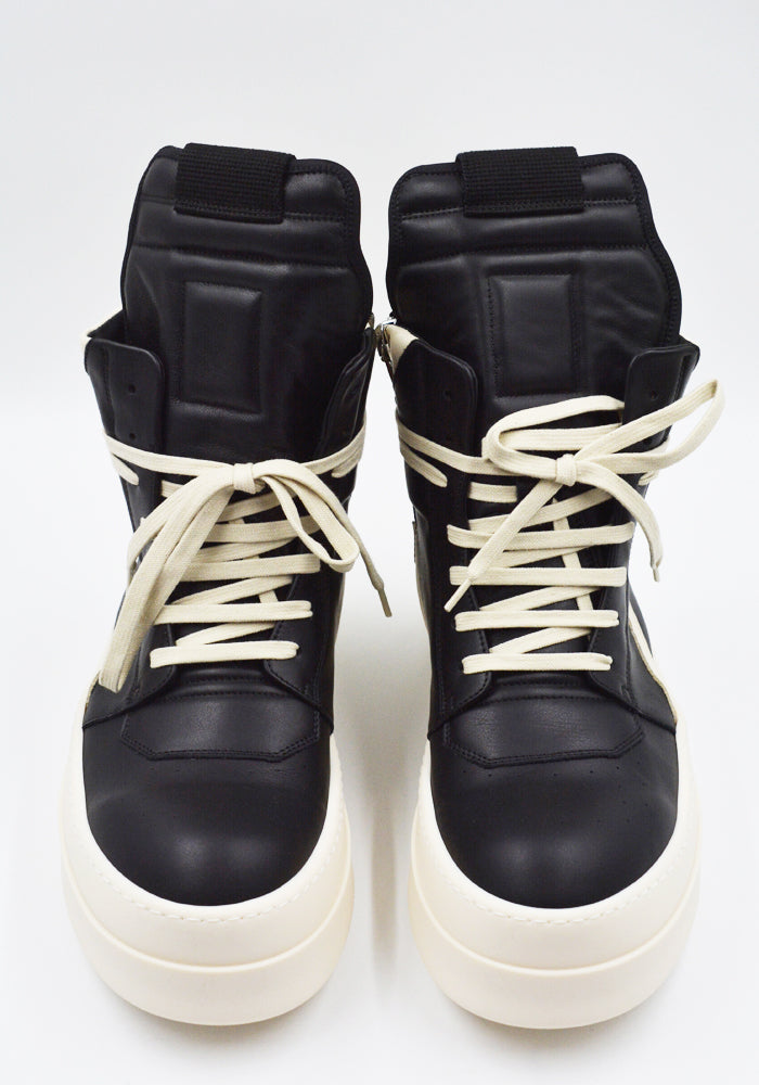 RICK OWENS MEGA BUMPER GEOBASKET SNEAKERS BLACK/MILK SS26 | DOSHABURI