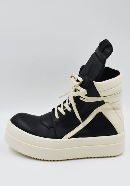 RICK OWENS MEGA BUMPER GEOBASKET SNEAKERS BLACK/MILK SS26 | DOSHABURI Shop