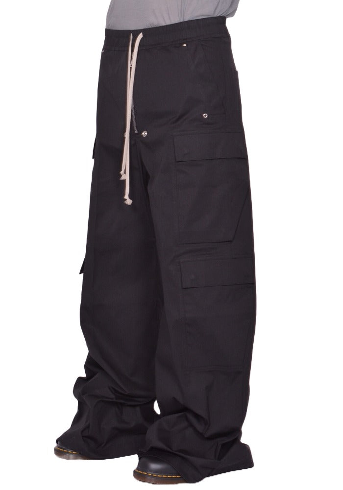 RICK OWENS MEN CARGO BELAS WIDE PANTS BLACK FW25 | DOSHABURI Shop