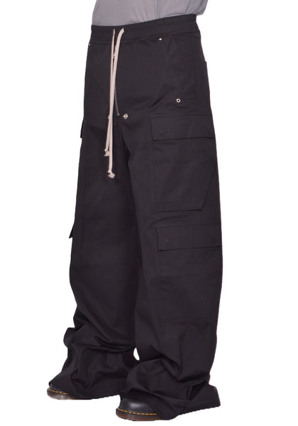 RICK OWENS MEN CARGO BELAS WIDE PANTS BLACK FW25 | DOSHABURI Shop