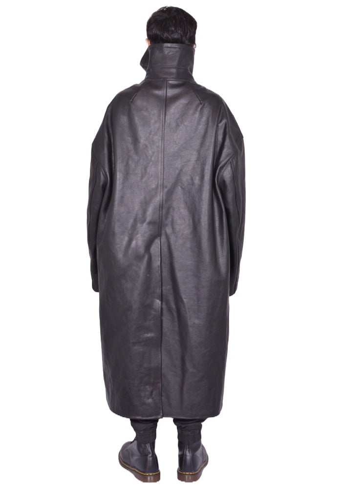 RICK OWENS MEN DRACUCOLLAR LEATHER COAT BLACK FW25 | DOSHABURI Shop