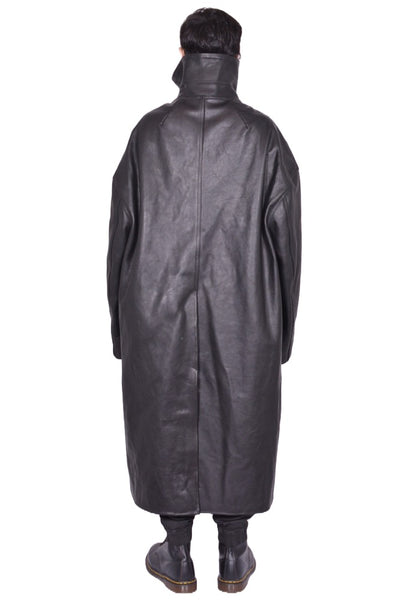 RICK OWENS MEN DRACUCOLLAR LEATHER COAT BLACK FW25 | DOSHABURI Shop
