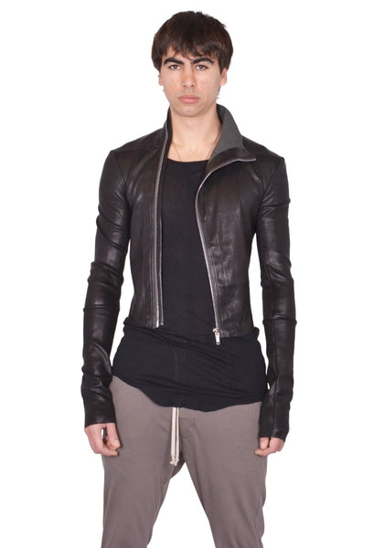 RICK OWENS MEN GARY LEATHER JACKET BLACK SS26 | DOSHABURI Shop