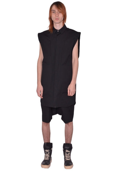 RICK OWENS MEN JUMBO SLEEVELESS OUTERSHIRT BLACK SS26 | DOSHABURI Shop
