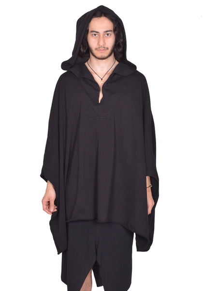 RICK OWENS MEN KAFTAN HOODIE BLACK SS25 | DOSHABURI Online Shop