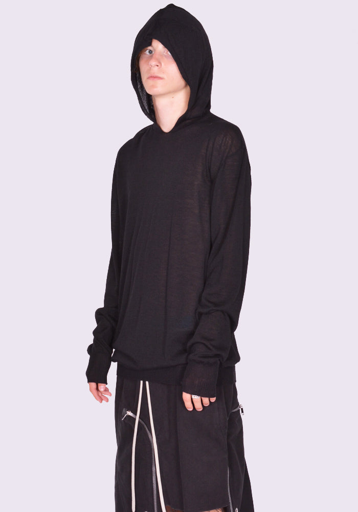 RICK OWENS OVERSIZED HOODED KNIT SWEATER BLACK FW24 | DOSHABURI Shop