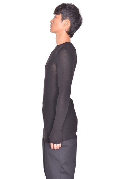 RICK OWENS MEN RIBBED ROUND NECK SWEATER BLACK FW26 | DOSHABURI Shop