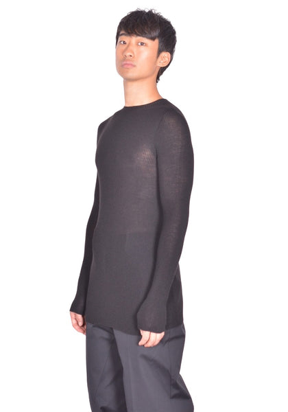 RICK OWENS MEN RIBBED ROUND NECK SWEATER BLACK FW26 | DOSHABURI Shop
