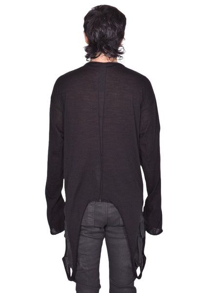 RICK OWENS MEN SLASHED KNIT PULLOVER BLACK FW25 | DOSHABURI Shop