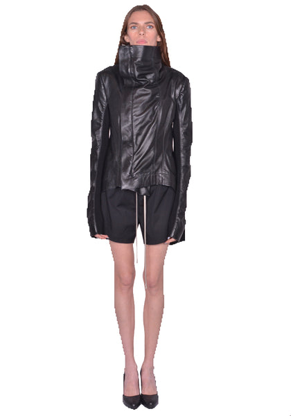 RICK OWENS NASKA BIKER LEATHER JACKET BLACK SS25 | DOSHABURI Shop