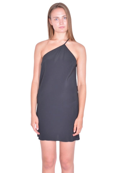 RICK OWENS ONE SHOULDER SLIP MINI DRESS BLACK SS26 | DOSHABURI Shop