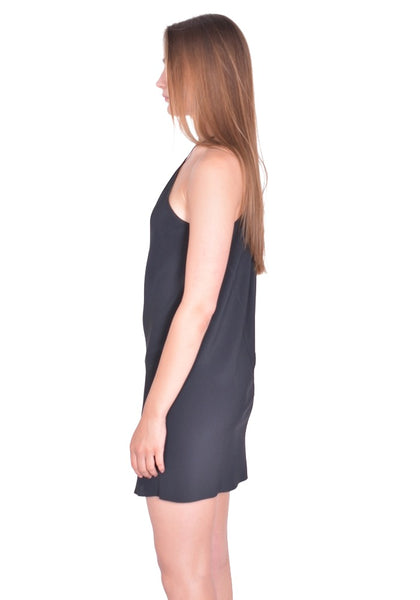RICK OWENS ONE SHOULDER SLIP MINI DRESS BLACK SS26 | DOSHABURI Shop