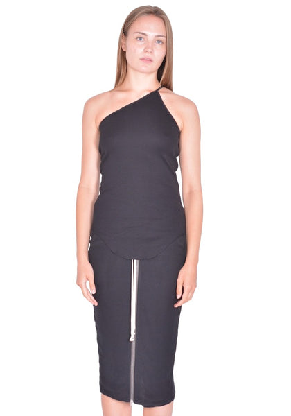RICK OWENS ONE SHOULDER TANKTOP BLACK SS26 | DOSHABURI Shop