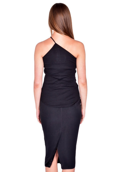 RICK OWENS ONE SHOULDER TANKTOP BLACK SS26 | DOSHABURI Shop