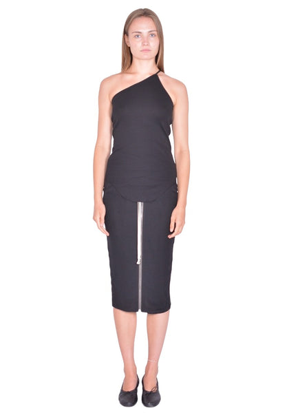 RICK OWENS ONE SHOULDER TANKTOP BLACK SS26 | DOSHABURI Shop