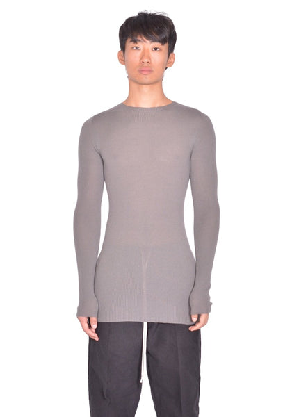 RICK OWENS RIBBED ROUND NECK kNIT SWEATER DUST FW26 | DOSHABURI Shop
