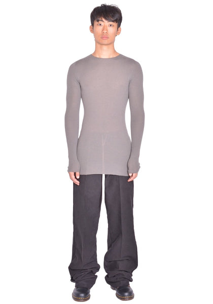 RICK OWENS RIBBED ROUND NECK kNIT SWEATER DUST FW26 | DOSHABURI Shop
