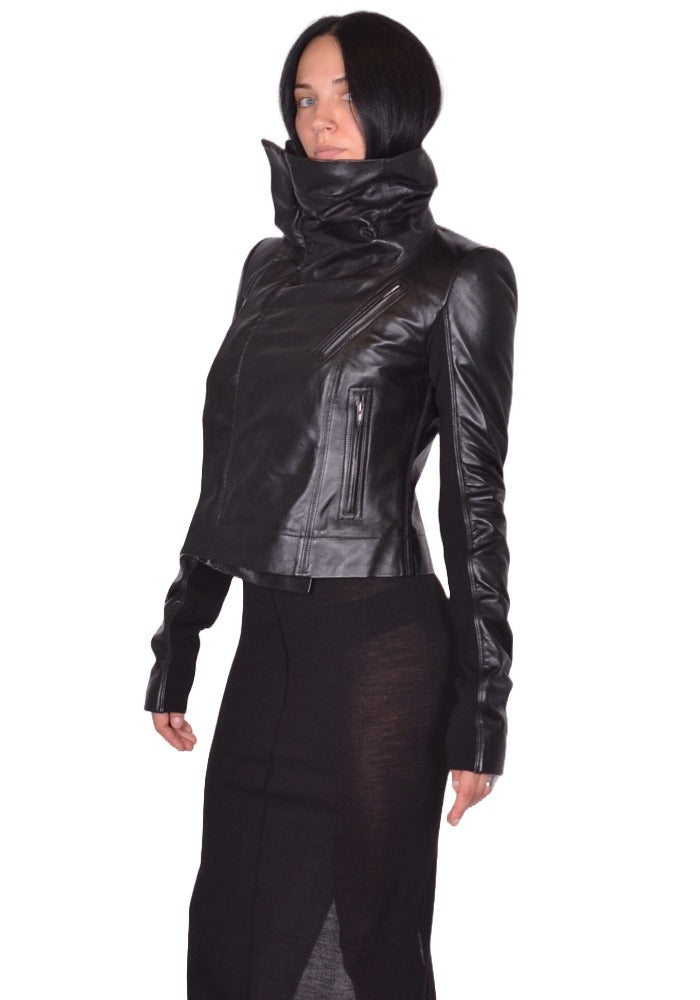 RICK OWENS WOMEN CLASSIC LEATHER JACKET BLACK FW25 | DOSHABURI Shop