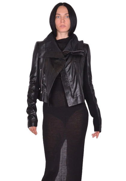 RICK OWENS WOMEN CLASSIC LEATHER JACKET BLACK FW25 | DOSHABURI Shop