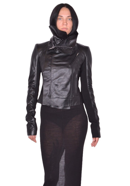 RICK OWENS WOMEN CLASSIC LEATHER JACKET BLACK FW25 | DOSHABURI Shop