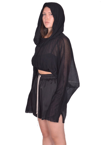 RICK OWENS WOMEN CROPPED HOODED TUNIC BLACK SS25 | DOSHABURI Shop