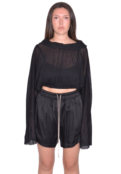 RICK OWENS WOMEN CROPPED HOODED TUNIC BLACK SS25 | DOSHABURI Shop
